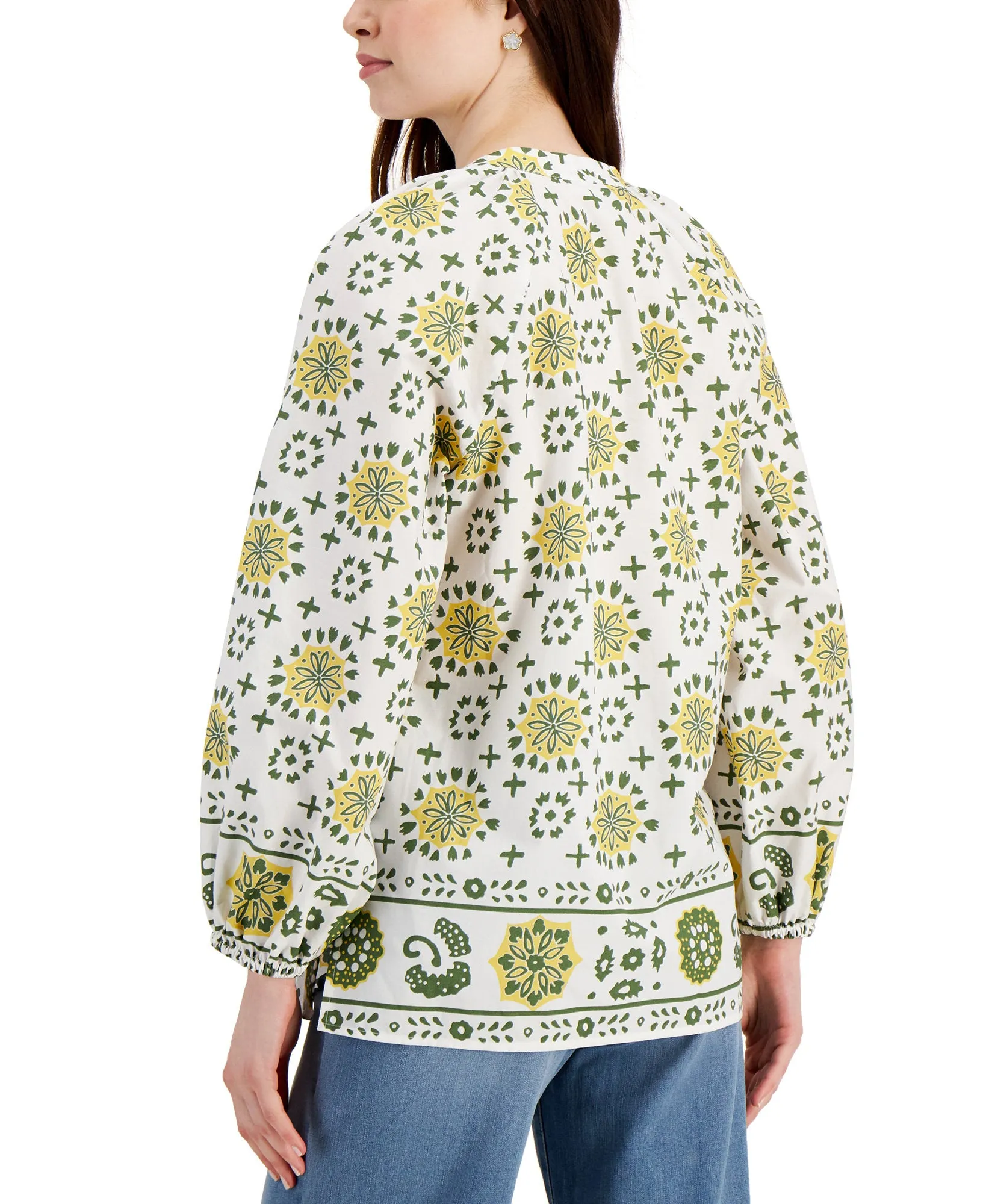 Woven Puff-Sleeve Tunic