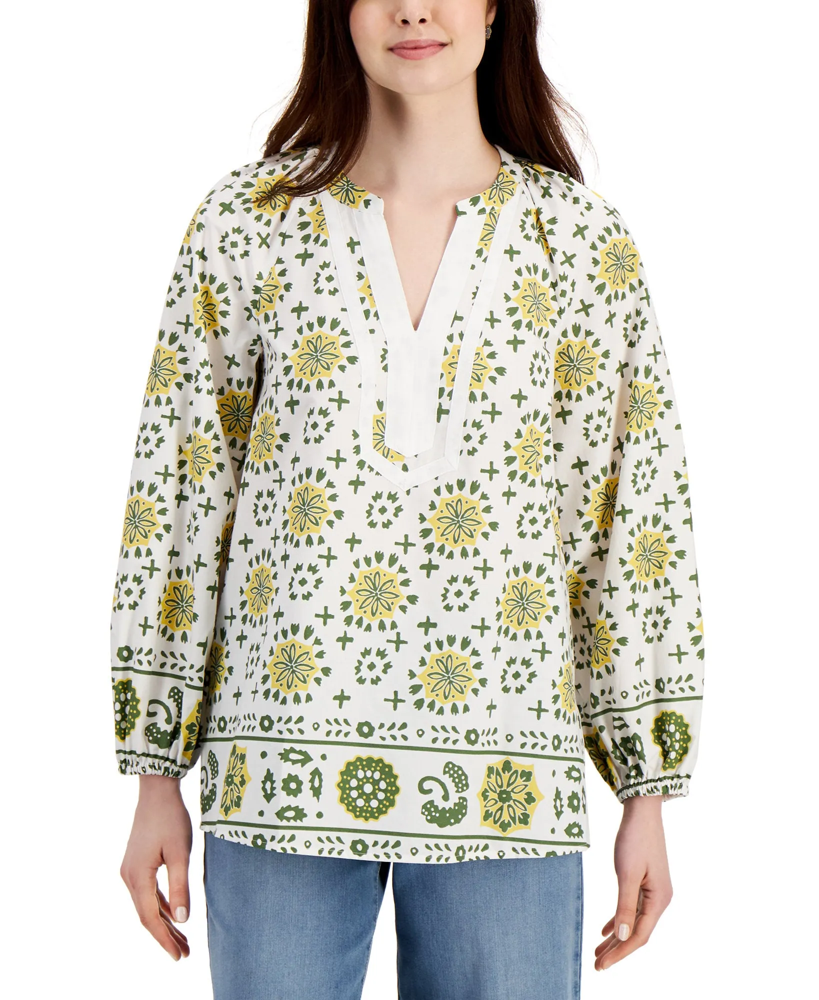 Woven Puff-Sleeve Tunic