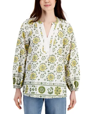 Woven Puff-Sleeve Tunic