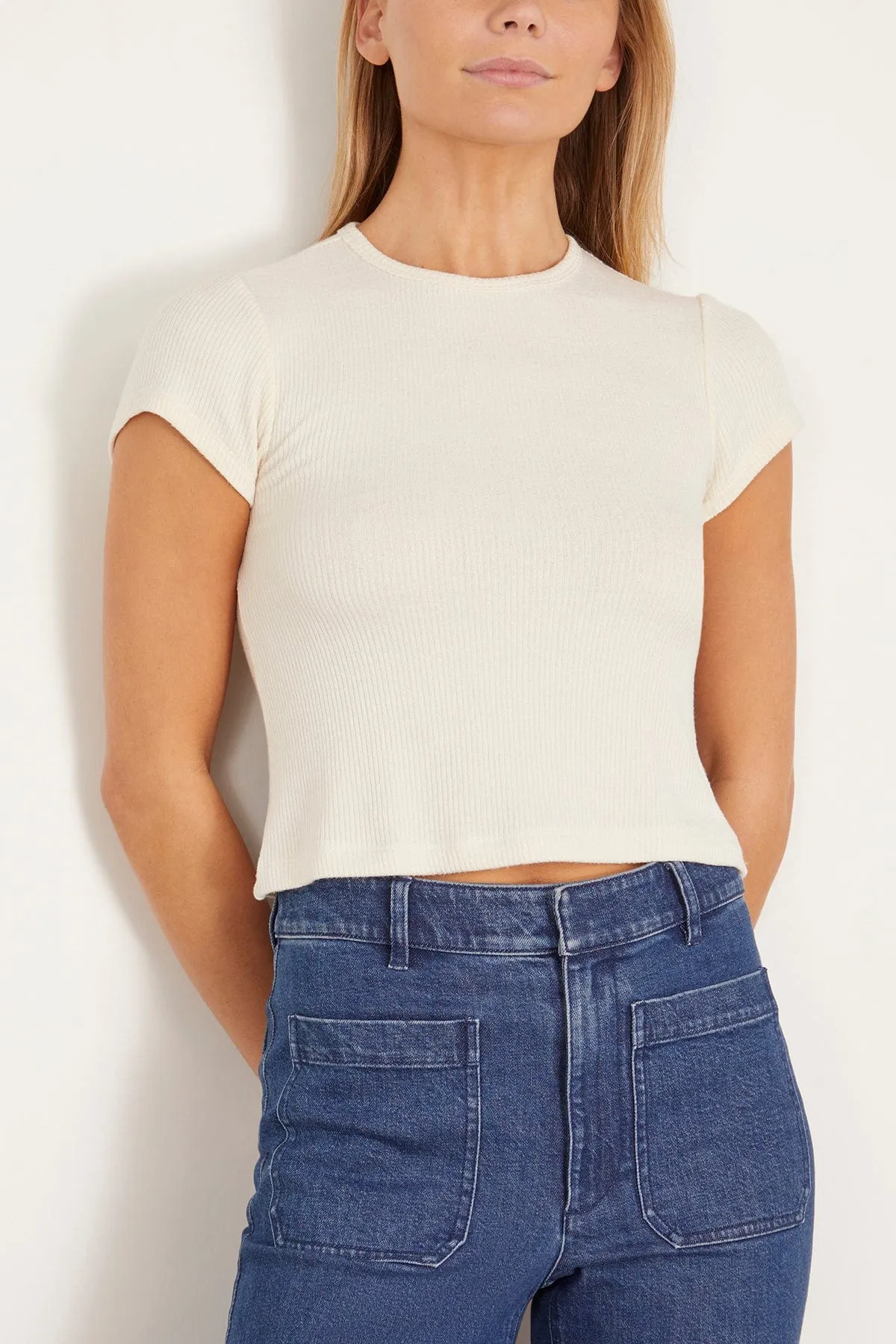 Yael Cropped Crew Neck Baby Tee in Gardenia