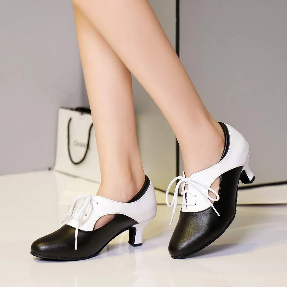 YKXLM Leather Practice Dance Shoes for Women Ballroom Latin Salsa Teacher Shoes Lace-up Modern Dance Shoes,Modle YCL159