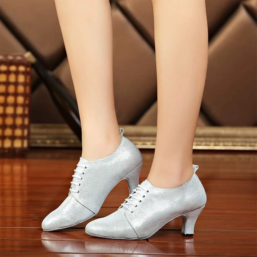 YKXLM Leather Practice Dance Shoes for Women Ballroom Latin Salsa Teacher Shoes Lace-up Modern Dance Shoes,Modle YCL159