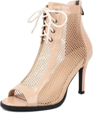 YKXLM Sexy Mesh Leather Boots for Latin Dance Shoes Peep Toe for Heel Dance,970